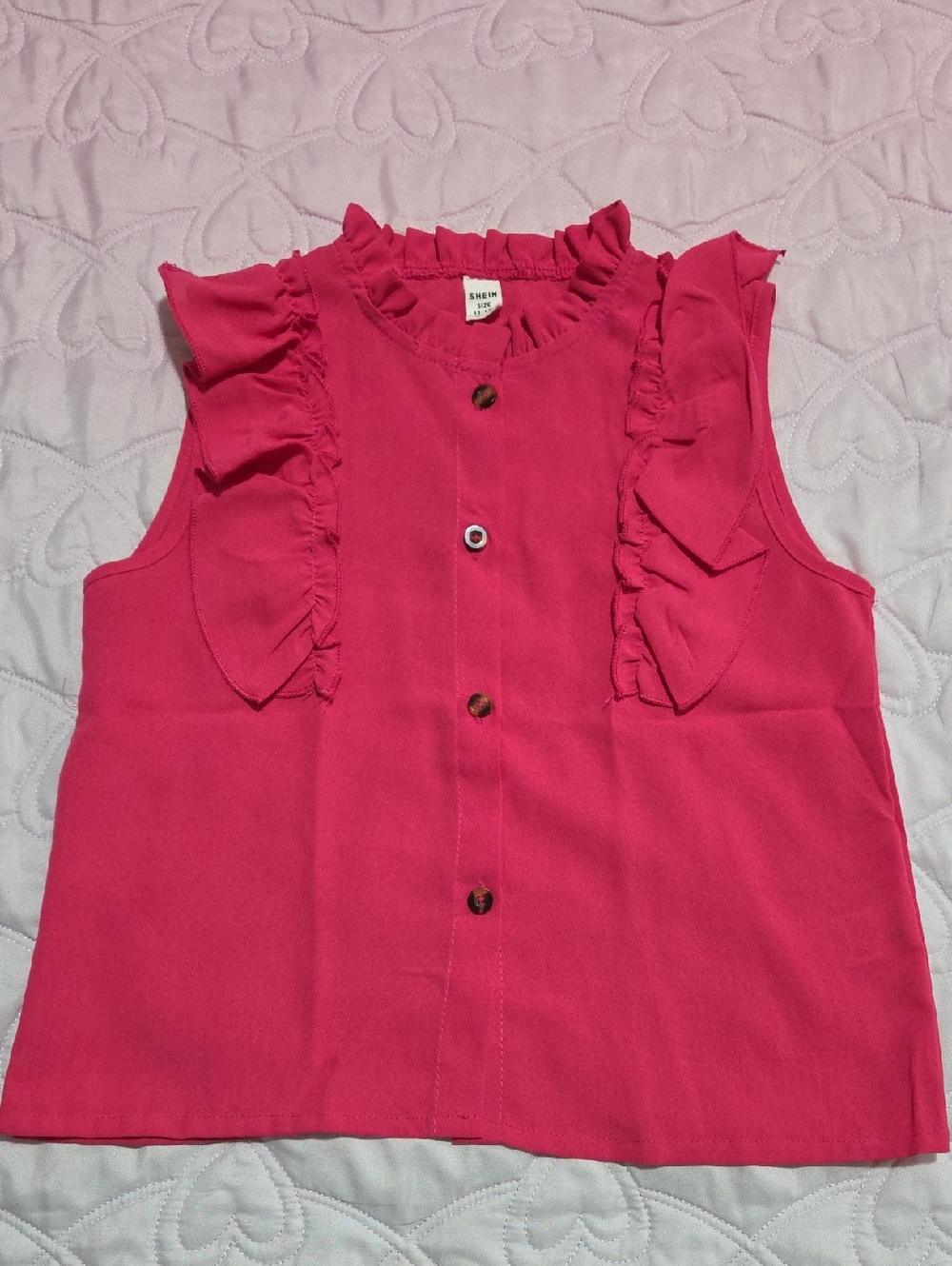 SHEIN Bright Pink Ruffle Button-Front Tank Top